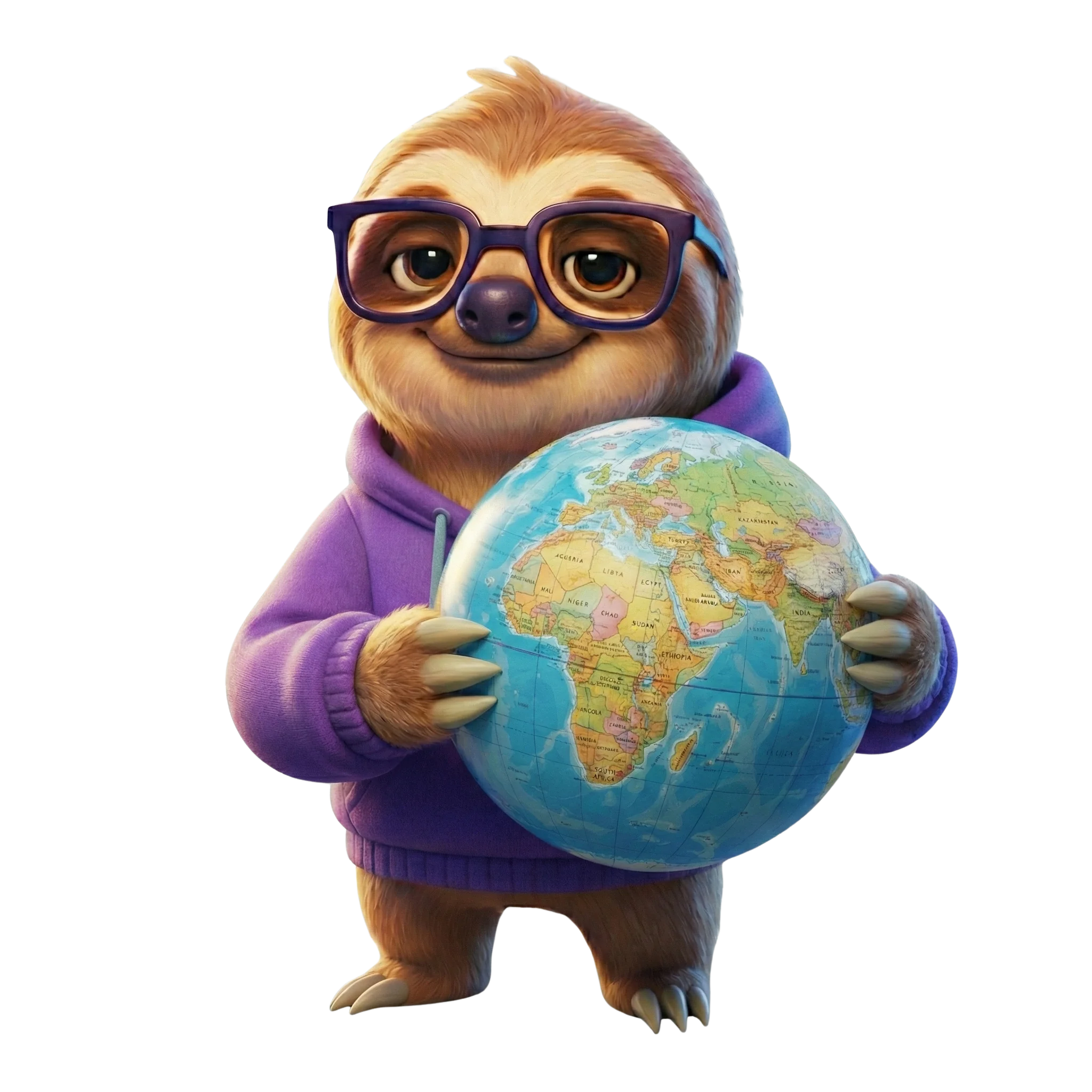 Freddy the sloth holding globe - PeaceWeb European Datacenters
